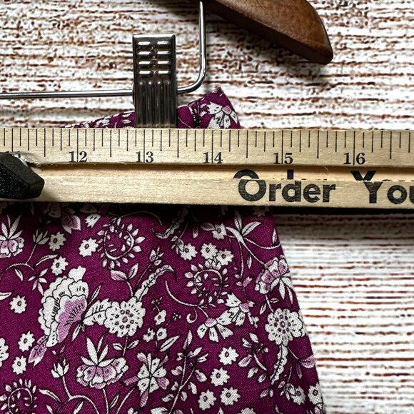 LOFT Petites 2P Floral A-Line Skirt Purple White Linen Blend Midi Slit Side - Picture 5 of 8